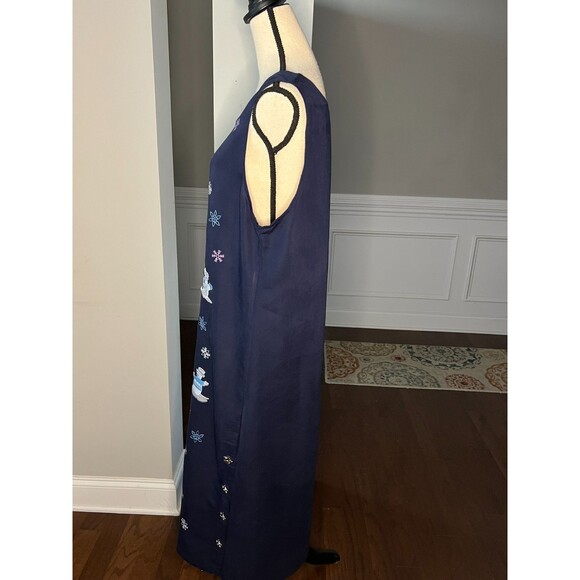 Fashion Classics Embroidered Snowman Christmas Maxi Dress Sz Large Navy Blue - Picture 5 of 10